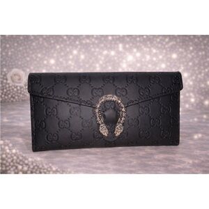 GG Black Embossed Wallet w/ Horseshoe